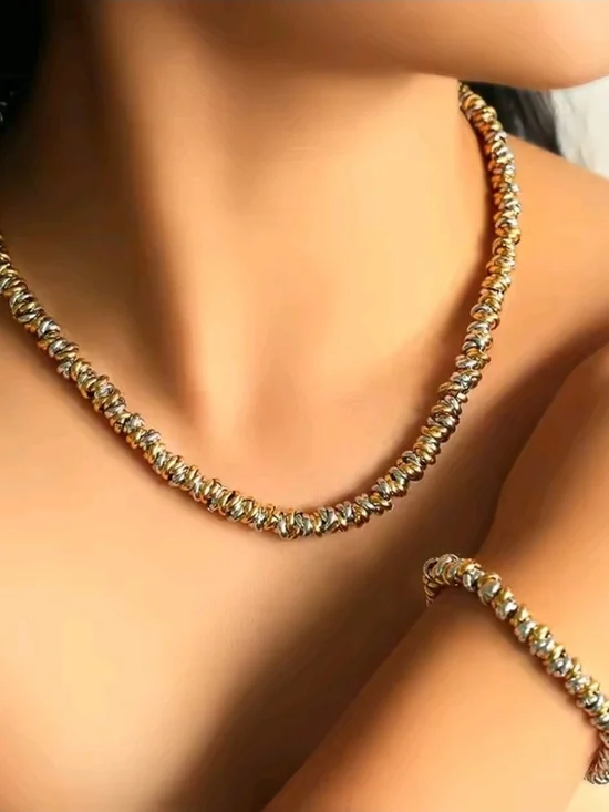 Anthropologie Gold & Silver Beaded Necklace and Bracelet Set - Picture 2 of 6